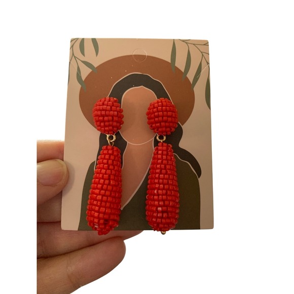 Red Beaded Dangle Earrings Statement Fashion‎ Jewelry - Picture 1 of 1